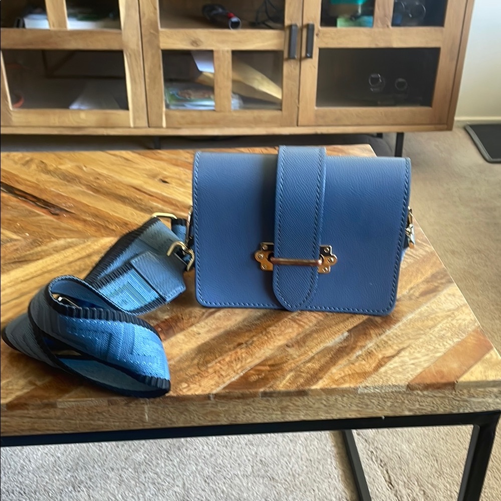 Royal Blue Crossbody Bag with Gold Hardware and Anchor Closure